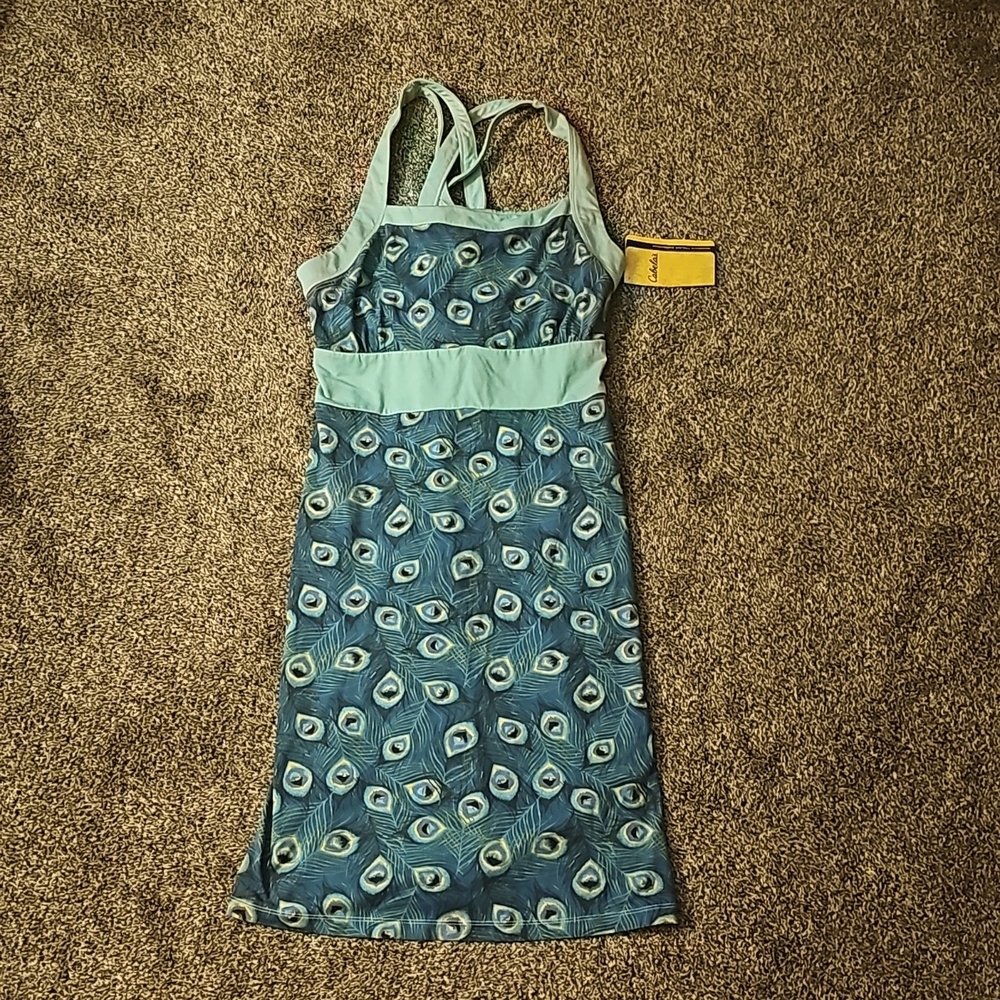 Cabela's Peacock Print Tank Top Style Dress with Pockets Size Large NWT $49.99